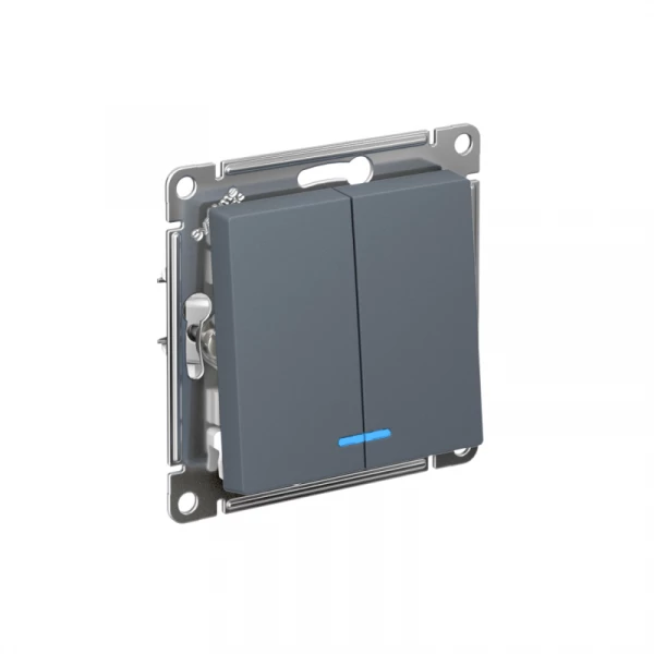 Выключатель 2-кл. СП AtlasDesign 10А IP20 (сх. 5а) 10AX с подсветкой механизм грифель SE ATN000753 ТехноИмпульс