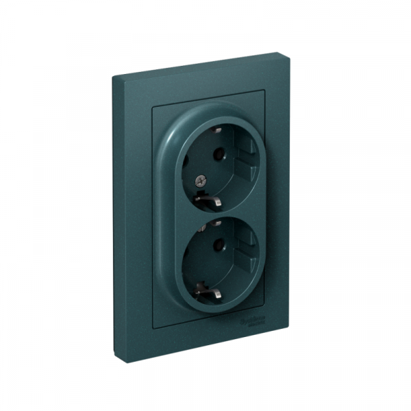 Розетка 2-м СП AtlasDesign 16А IP20 с заземл. в сборе изумруд SE ATN000824 ТехноИмпульс