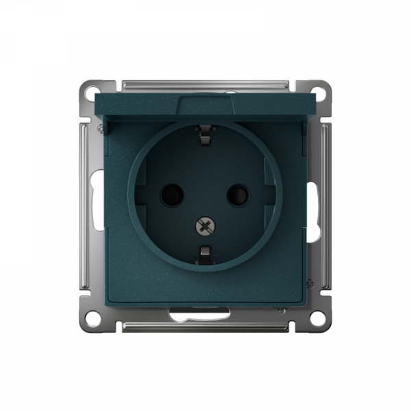 Розетка 1-м СП AtlasDesign 16А IP20 с заземл. защ. шторки с крышкой механизм изумруд SE ATN000846 ТехноИмпульс