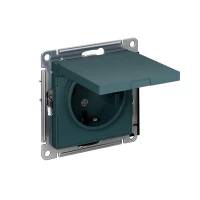 Розетка 1-м СП AtlasDesign 16А IP20 с заземл. защ. шторки с крышкой механизм изумруд SE ATN000846 ТехноИмпульс