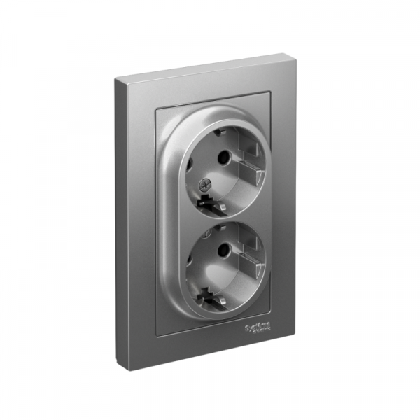 Розетка 2-м СП AtlasDesign 16А IP20 с заземл. в сборе сталь SE ATN000924 ТехноИмпульс