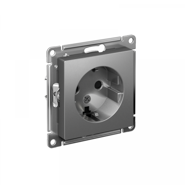 Розетка 1-м СП AtlasDesign 16А IP20 с заземл. защ. шторки механизм сталь SE ATN000945 ТехноИмпульс