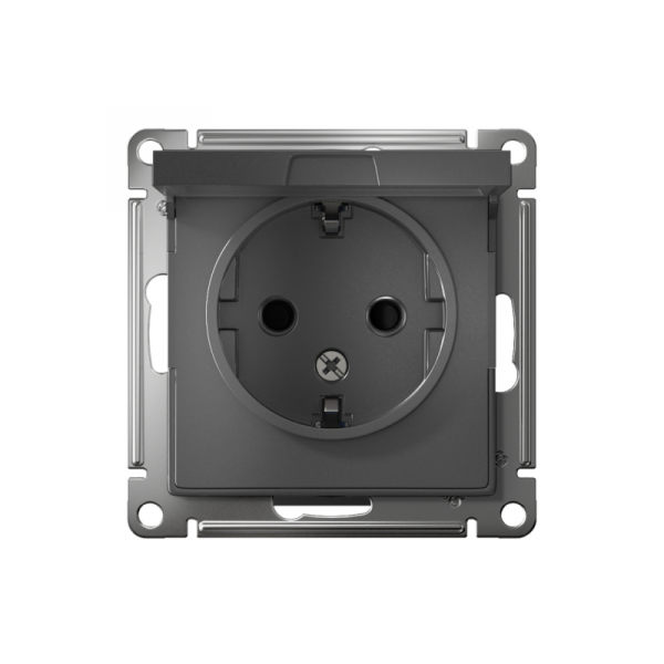 Розетка 1-м СП AtlasDesign 16А IP20 с заземл. защ. шторки с крышкой механизм сталь SE ATN000946 ТехноИмпульс