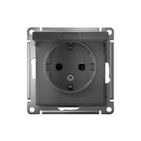 Розетка 1-м СП AtlasDesign 16А IP20 с заземл. защ. шторки с крышкой механизм сталь SE ATN000946 ТехноИмпульс