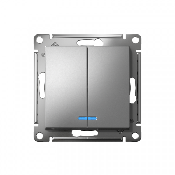 Выключатель 2-кл. СП AtlasDesign 10А IP20 (сх. 5а) 10AX с подсветкой механизм сталь SE ATN000953 ТехноИмпульс