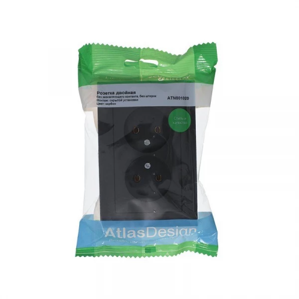 Розетка 2-м СП AtlasDesign 16А IP20 без заземл. в сборе карбон SE ATN001020 ТехноИмпульс