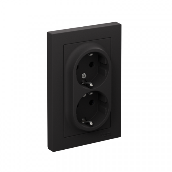 Розетка 2-м СП AtlasDesign 16А IP20 с заземл. защ. шторки в сборе карбон SE ATN001026 ТехноИмпульс