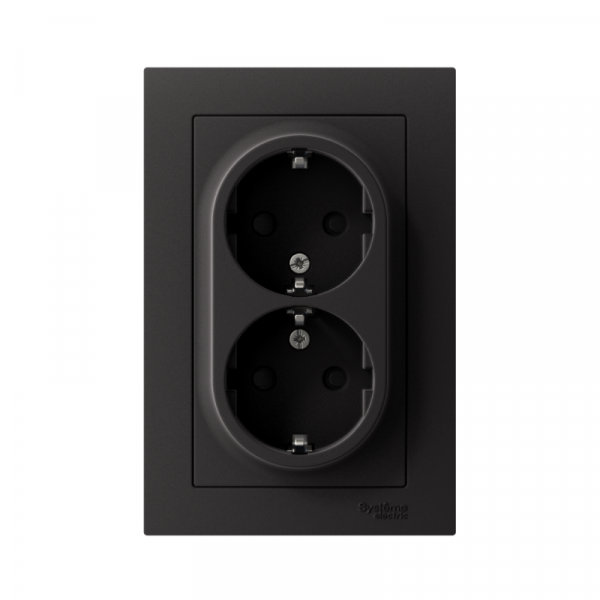 Розетка 2-м СП AtlasDesign 16А IP20 с заземл. защ. шторки в сборе карбон SE ATN001026 ТехноИмпульс