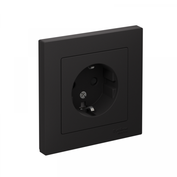 Розетка 1-м СП AtlasDesign 16А IP20 с заземл. защ. шторки в сборе карбон SE ATN001044 ТехноИмпульс