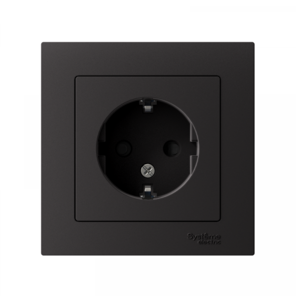 Розетка 1-м СП AtlasDesign 16А IP20 с заземл. защ. шторки в сборе карбон SE ATN001044 ТехноИмпульс