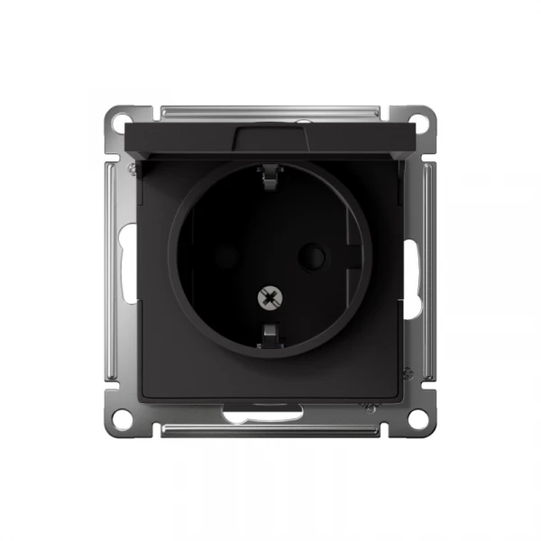 Розетка 1-м СП AtlasDesign 16А IP20 с заземл. защ. шторки с крышкой механизм карбон SE ATN001046 ТехноИмпульс