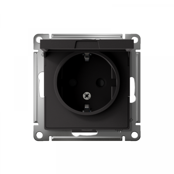 Розетка 1-м СП AtlasDesign 16А IP20 с заземл. защ. шторки с крышкой механизм карбон SE ATN001046 ТехноИмпульс