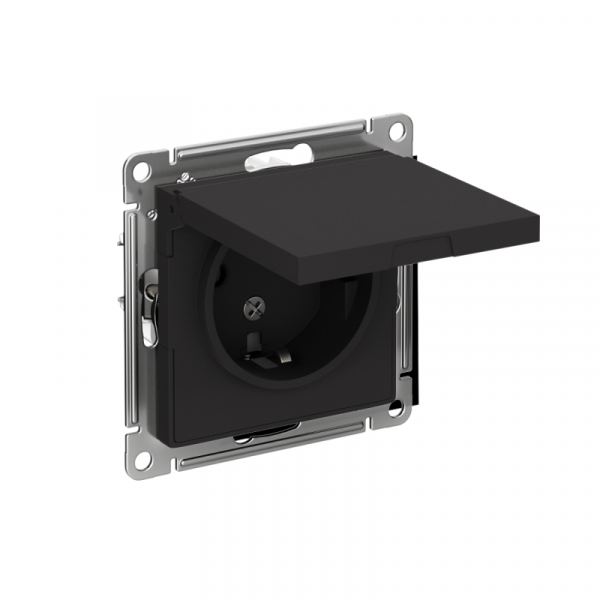 Розетка 1-м СП AtlasDesign 16А IP20 с заземл. защ. шторки с крышкой механизм карбон SE ATN001046 ТехноИмпульс