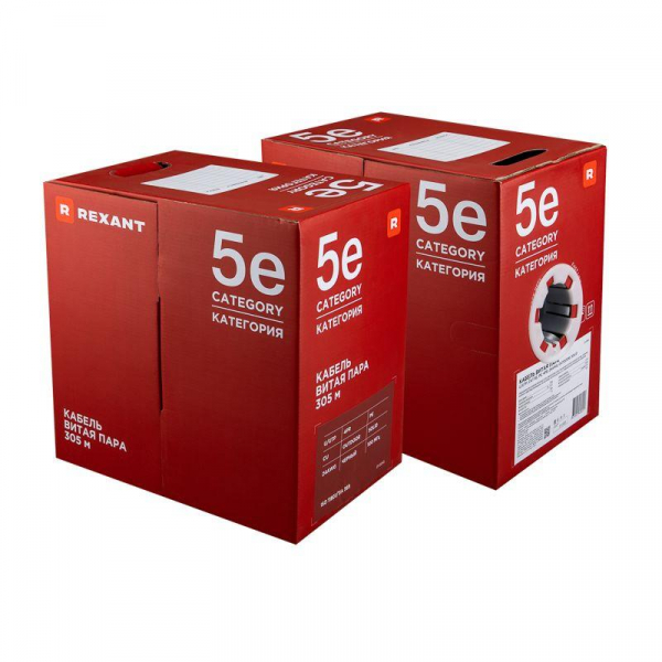 Кабель витая пара U/UTP кат.5E 4х2х24AWG solid CU PE Outdoor черн. (м) Rexant 01-0045 ТехноИмпульс
