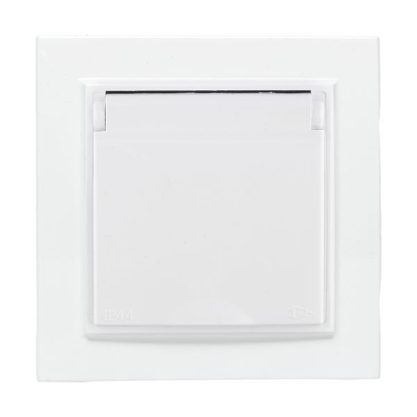 Розетка 1-м СП Минск 16А IP44 с заземл. защ. шторки с крышкой бел. EKF ERR16-029-100-44 ТехноИмпульс