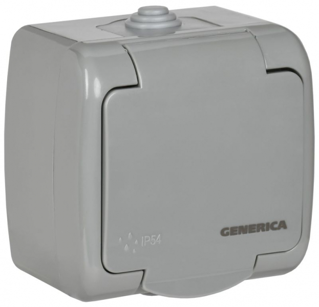 Розетка 1-м ОП AQUATIC РСш12-2-А 16А IP54 с заземл. с крышкой GENERICA ERA12-K03-16-54 ТехноИмпульс