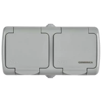 Розетка 2-м ОП AQUATIC РСш22-2-А 16А IP54 с заземл. с крышкой GENERICA ERA22-K03-16-54 ТехноИмпульс