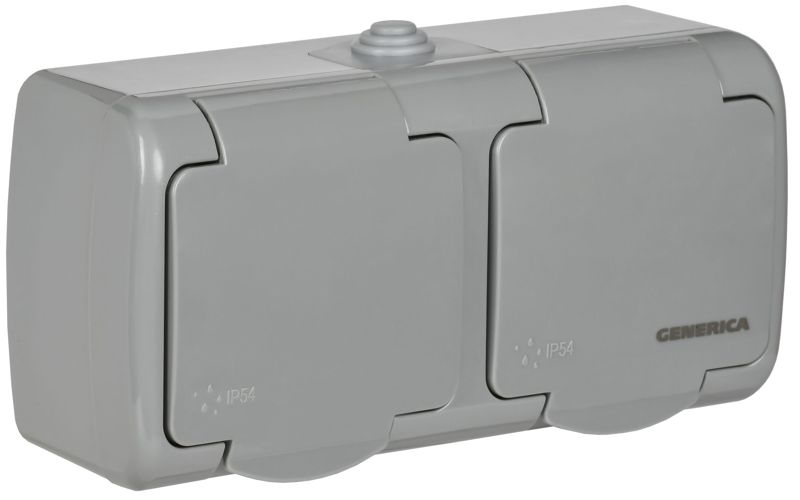 Розетка 2-м ОП AQUATIC РСш22-2-А 16А IP54 с заземл. с крышкой GENERICA ERA22-K03-16-54 ТехноИмпульс