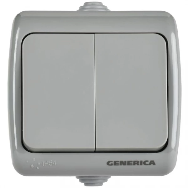 Выключатель 2-кл 1п ОП AQUATIC ВС-20-2-0-А 10А IP54 GENERICA EVA20-K03-10-54 ТехноИмпульс