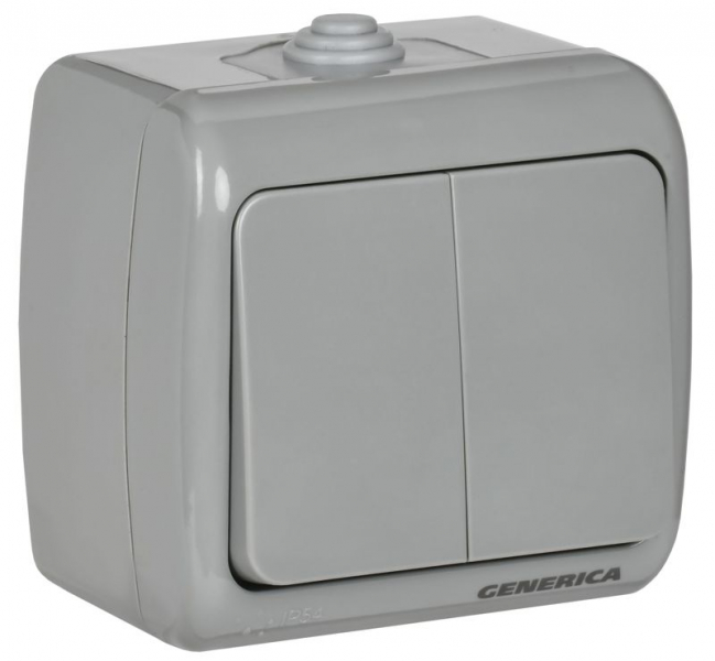 Выключатель 2-кл 1п ОП AQUATIC ВС-20-2-0-А 10А IP54 GENERICA EVA20-K03-10-54 ТехноИмпульс