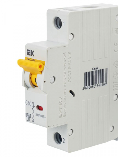 Выключатель автоматический модульный 1п C 40А 6кА ВА47-60M KARAT IEK MVA31-1-040-C ТехноИмпульс