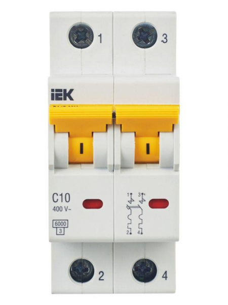 Выключатель автоматический модульный 2п C 10А 6кА ВА47-60M KARAT IEK MVA31-2-010-C ТехноИмпульс