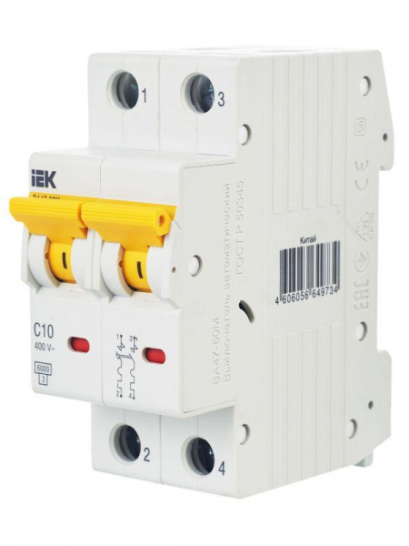 Выключатель автоматический модульный 2п C 10А 6кА ВА47-60M KARAT IEK MVA31-2-010-C ТехноИмпульс