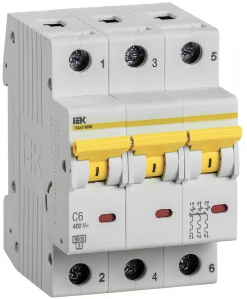 Выключатель автоматический модульный 3п C 6А 6кА ВА47-60M KARAT IEK MVA31-3-006-C ТехноИмпульс