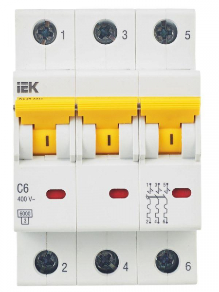 Выключатель автоматический модульный 3п C 6А 6кА ВА47-60M KARAT IEK MVA31-3-006-C ТехноИмпульс
