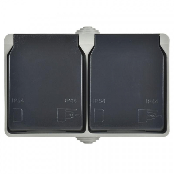 Розетка 2-м ОП Форс РСб22-3-ФСр 16А IP54 с заземл. с крышкой сер. IEK ERS22-K03-16-54-DC ТехноИмпульс