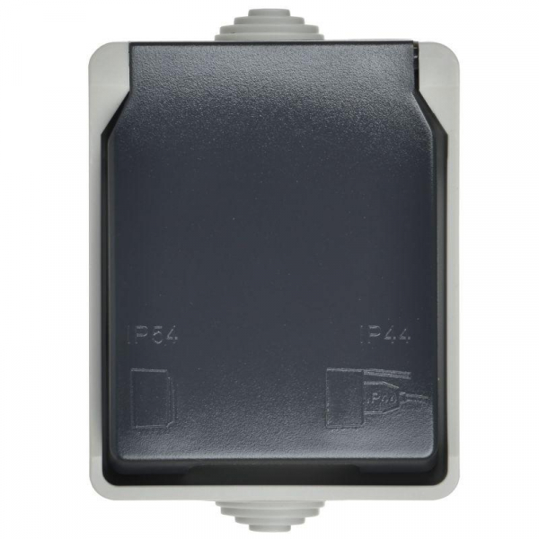 Розетка 1-м ОП Форс РСб20-3-ФСр 16А IP54 с заземл. с крышкой сер. IEK ERS12-K03-16-54-DC ТехноИмпульс