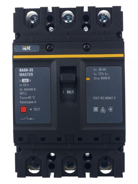 Выключатель автоматический 3п 250А 35кА ВА88-35 MASTER IEK SVA30-3-0250-02 ТехноИмпульс
