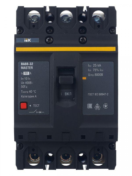 Выключатель автоматический 3п 63А 25кА ВА88-32 MASTER IEK SVA10-3-0063-02 ТехноИмпульс