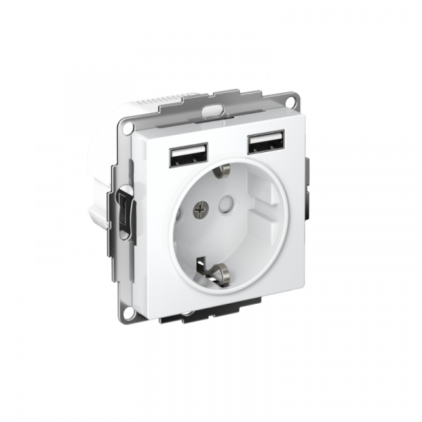 Розетка 1-м СП AtlasDesign 16А IP20 с 2-мя заряд. устройствами USB тип A+A 5В/2.4А 2х5В/1.2А механизм бел. SE ATN000130 ТехноИмпульс