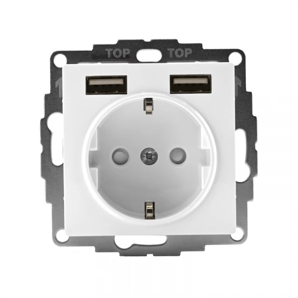 Розетка 1-м СП AtlasDesign 16А IP20 с 2-мя заряд. устройствами USB тип A+A 5В/2.4А 2х5В/1.2А механизм бел. SE ATN000130 ТехноИмпульс