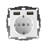 Розетка 1-м СП AtlasDesign 16А IP20 с 2-мя заряд. устройствами USB тип A+A 5В/2.4А 2х5В/1.2А механизм бел. SE ATN000130 ТехноИмпульс