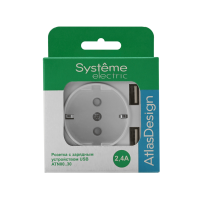 Розетка 1-м СП AtlasDesign 16А IP20 с 2-мя заряд. устройствами USB тип A+A 5В/2.4А 2х5В/1.2А механизм бел. SE ATN000130 ТехноИмпульс