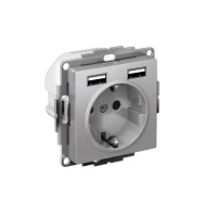Розетка 1-м СП AtlasDesign 16А IP20 с 2-мя заряд. устройствами USB тип A+A 5В/2.4А 2х5В/1.2А механизм алюм. SE ATN000330 ТехноИмпульс