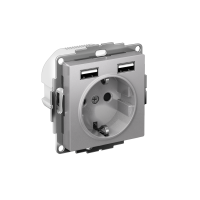 Розетка 1-м СП AtlasDesign 16А IP20 с 2-мя заряд. устройствами USB тип A+A 5В/2.4А 2х5В/1.2А механизм алюм. SE ATN000330 ТехноИмпульс