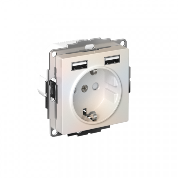 Розетка 1-м СП AtlasDesign 16А IP20 с 2-мя заряд. устройствами USB тип A+A 5В/2.4А 2х5В/1.2А механизм жемчуж. SE ATN000430 ТехноИмпульс