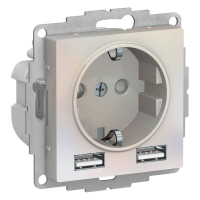 Розетка 1-м СП AtlasDesign 16А IP20 с 2-мя заряд. устройствами USB тип A+A 5В/2.4А 2х5В/1.2А механизм жемчуж. SE ATN000430 ТехноИмпульс