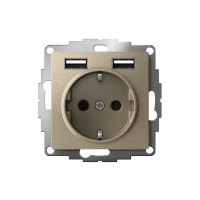 Розетка 1-м СП AtlasDesign 16А IP20 с 2-мя заряд. устройствами USB тип A+A 5В/2.4А 2х5В/1.2А механизм шампань SE ATN000530 ТехноИмпульс