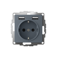 Розетка 1-м СП AtlasDesign 16А IP20 с 2-мя заряд. устройствами USB тип A+A 5В/2.4А 2х5В/1.2А механизм грифель SE ATN000730 ТехноИмпульс