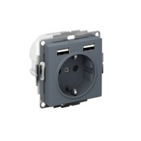 Розетка 1-м СП AtlasDesign 16А IP20 с 2-мя заряд. устройствами USB тип A+A 5В/2.4А 2х5В/1.2А механизм грифель SE ATN000730 ТехноИмпульс