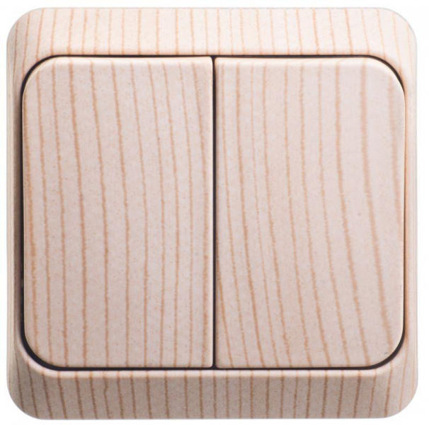 Выключатель 2-кл. ОП Этюд Дача 10А IP20 с подсветкой сосна SE BA10-006D ТехноИмпульс