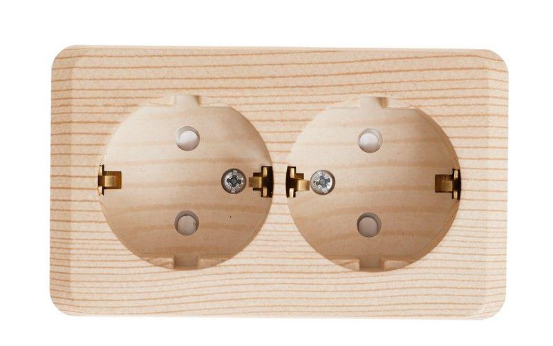 Розетка 2-м ОП Этюд Дача 16А IP20 250В с заземл. защ. шторки сосна SE PA16-008D ТехноИмпульс