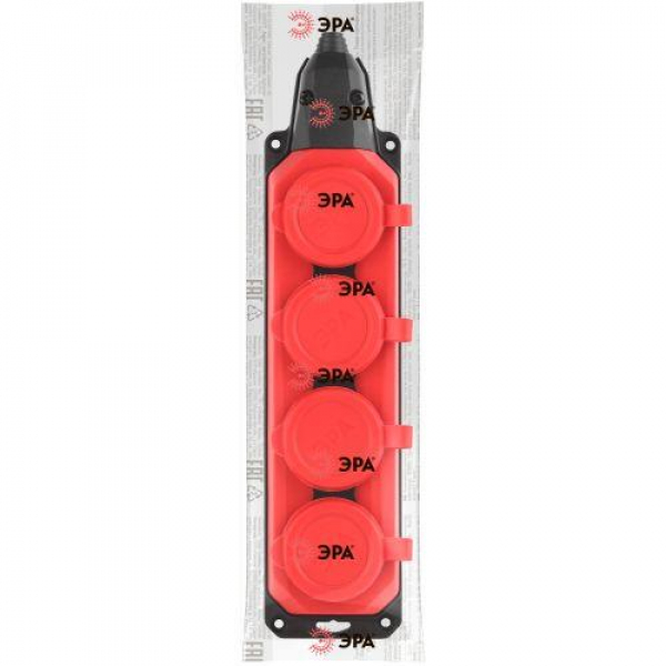 Колодка удлинителя 4-м с заземл. 16А IP44 K-4e-RED-IP44 каучук красн. Эра Б0044553 ТехноИмпульс