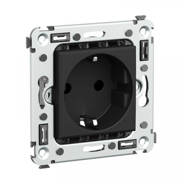 Розетка 1-м СП 2мод. Avanti "Черный матовый" 16А 2P+E защ. шторки механизм черн. DKC 4412003 ТехноИмпульс