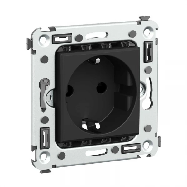 Розетка 1-м СП 2мод. Avanti "Черный матовый" 16А 2P+E защ. шторки механизм черн. DKC 4412003 ТехноИмпульс