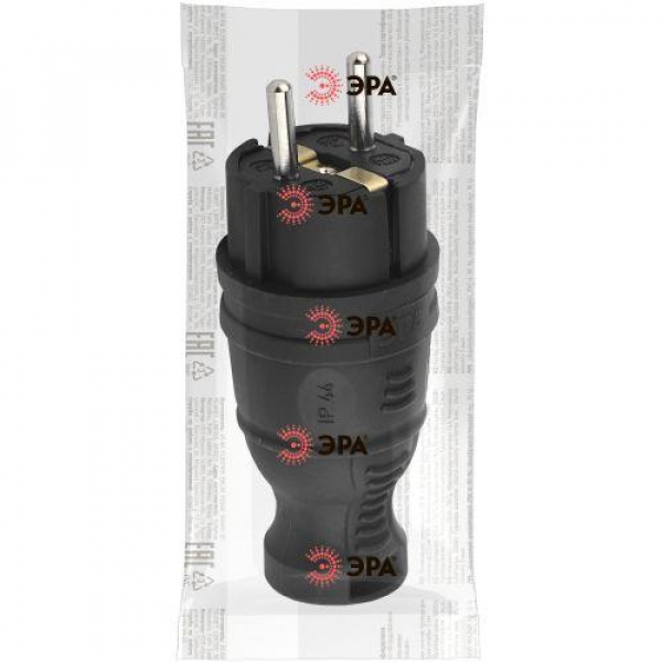 Вилка каучуковая с заземл. прям. 16А IP44 черн. Эра Б0044540 ТехноИмпульс